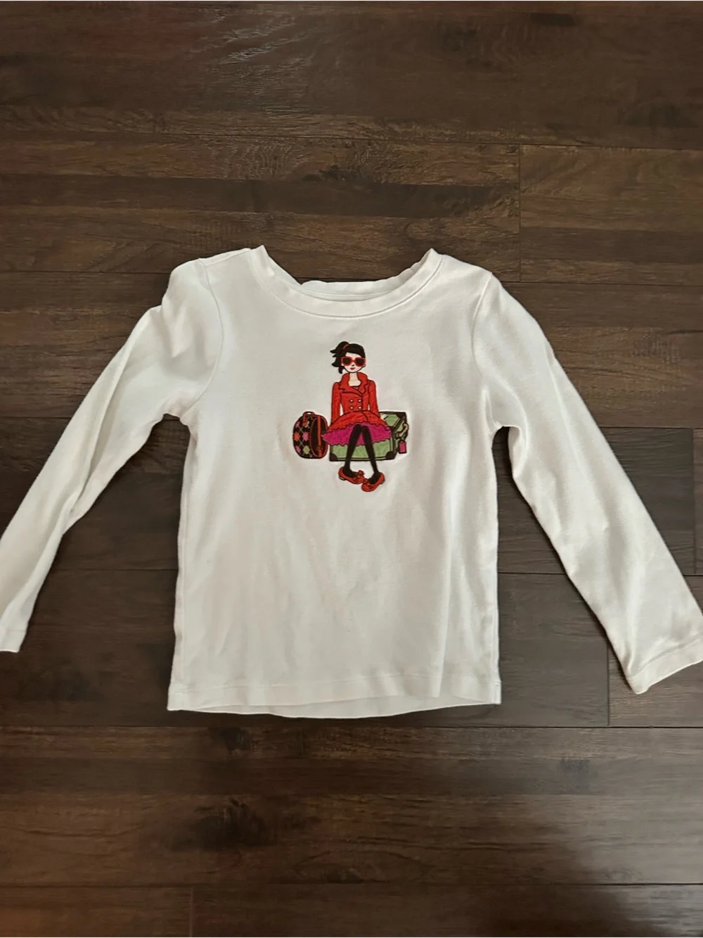 Gymboree White Girls' Long-Sleeve Tee with Fashion Girl Graphic